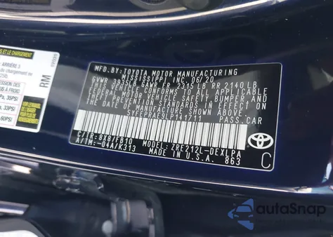 2020 Toyota Corolla Le from USA, damaged, VIN 5YFEPRAE9LP141711